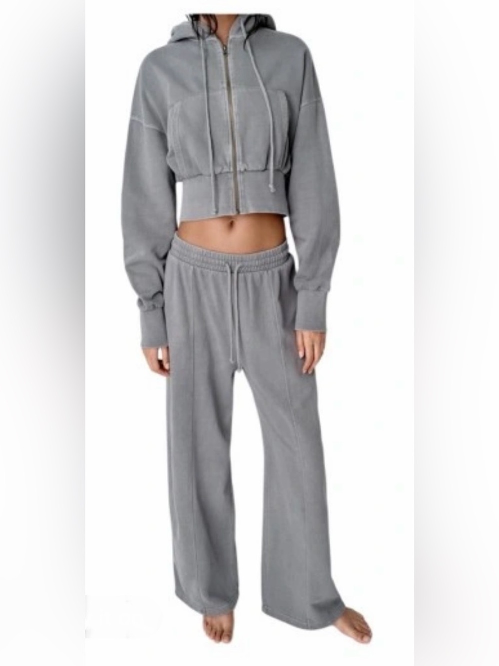 Zara Cropped Hooded Sweatshirt & Wide Leg Sweatpants - Tracksuit